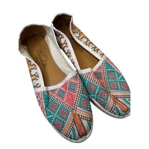 Escadrille Embroidered Espadrille Flats Colorful Slip On Shoes Size 40 (8-8.5)